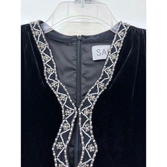 Saloni Tabitha Velvet Mini Dress Black Diamante Embroidery Beaded Crystal US 8 - Picture 4 of 16